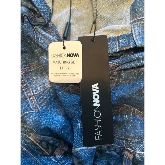 NWT Fashion Nova Denim LOOK 2 Piece Skirt/Blouse Button Front Elastic Waist Sz S - Picture 5 of 9